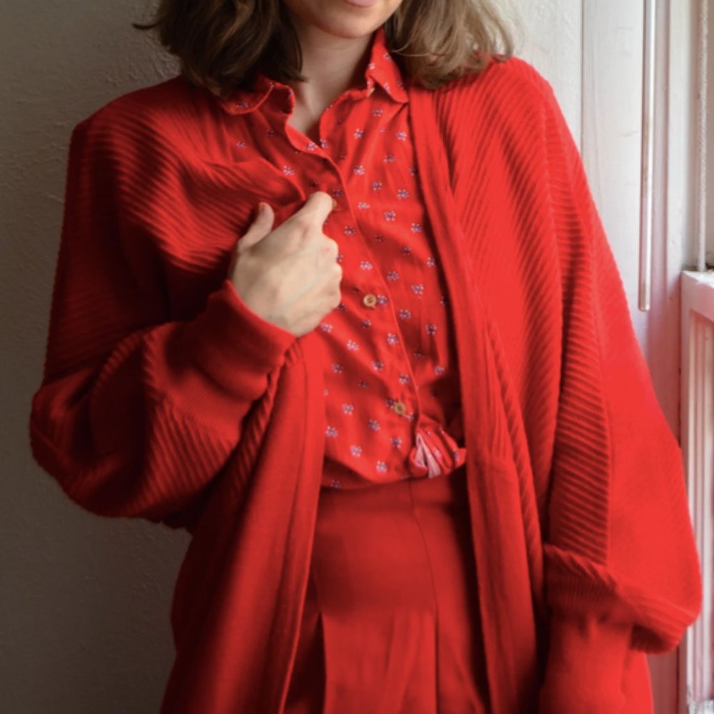 Red Vintage Neiman Marcus Dolman Sleeve Cocoon Sweater, Size Medium